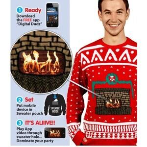Morphsuits Digital Dudz Knit Crackling Fireplace Ugly Christmas Sweater Small